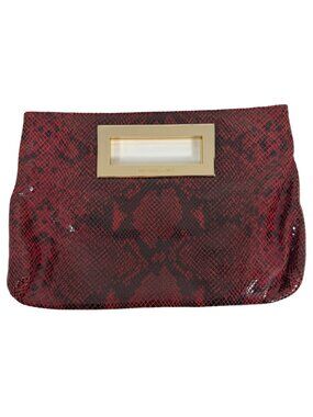 MICHAEL KORS - Berkeley Clutch Bag Red Snakeskin Pattern Patent Leather Gold